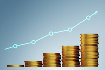 Illustration with coins showing growth - 3d rendering