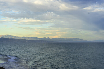 Obraz premium Thunderstorm clouds over Mediterranean Sea, Costa del Sol, Malaga, Spain