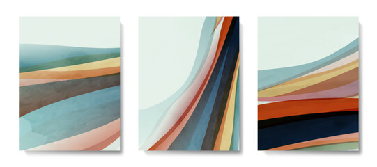 Abstract set of art backgrounds with waves of pastel colors in a watercolor style. Creative vector posters for decoration design, print, banner, interior, textile, wallpapers, invitations, cards.