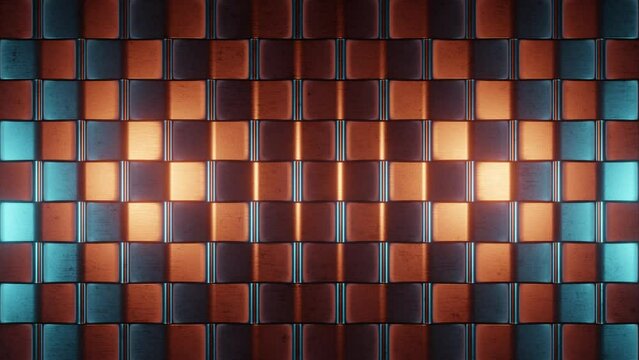 3D Rendering Metalic Orange and Teal Checker Background Loop Animation.