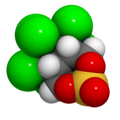 Endosulfan insecticide molecule. Banned in many countries due to toxicity.