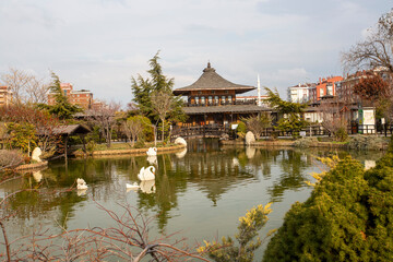 Fototapeta premium Konya - Turkey, April 2, 2021, Konya Japanese garden, Konya - Turkey