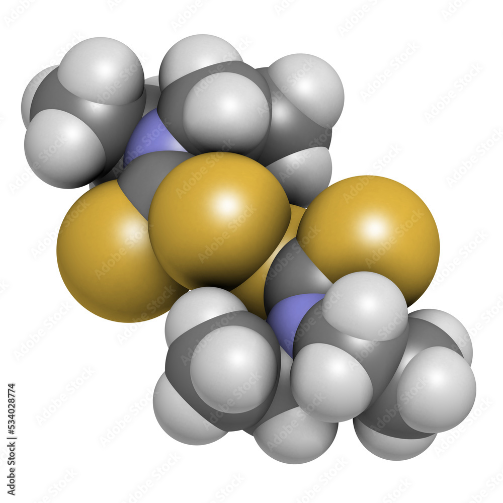 Poster disulfiram alcoholism treatment drug, chemical structure.