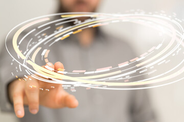 abstract lines with dots over dark background.