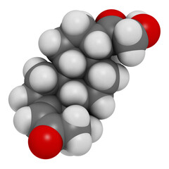 Deoxycorticosterone (DOC) mineralocorticoid hormone molecule. Precursor to aldosterone. 3D rendering.