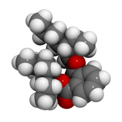 Bis(2-ethylhexyl) phthalate (DEHP or dioctylphthalate, DOP) plasticizer molecule, chemical structure