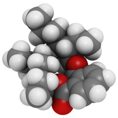 Bis(2-ethylhexyl) phthalate (DEHP or dioctylphthalate, DOP) plasticizer molecule, chemical structure