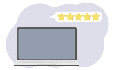 Laptop and next to a five-star review.