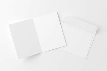 A4 A5 Folded Invitation Card With Envelope 3D Rendering White Blank Mockup