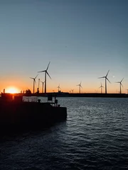 Foto op Plexiglas Sunset in the harbor. Antwerp, Belgium. © Ilya