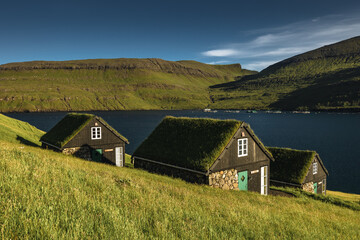 Amazing landscapes of the Faroe Islands captured in summer. Views of the island of Vagar