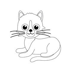 Kitty lies coloring page. Black and white cat, kitten. Vector