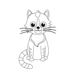 Sitting tabby kitty. Coloring page. Black and white cat, kitten. Vector