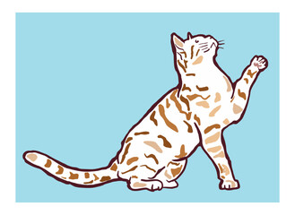 Isolated sketch cat on blue background. Vector illustration