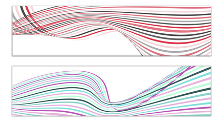 Wavy lines or ribbons. Set of 2 covers. Multicolored striped. Creative unusual background with abstract wave lines for creating a trendy banner, poster. vector eps