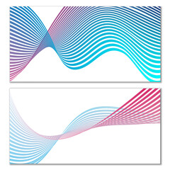 Wavy lines or ribbons on a white background. Installed. Multicolored striped gradient. Creative unusual background with abstract gradient wave lines for creating trendy banner, poster. Vector eps