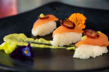 Typical colombian food and drinks, bluefin tuna