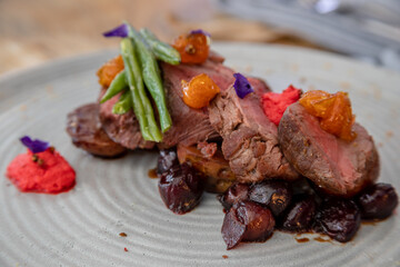 Typical colombian food and drinks, beef medallions