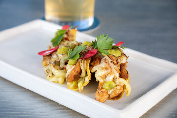 Typical colombian food, chicken taquitos entrees
