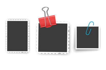 Polaroid photo frame fixed with adhesive tape on a transparent background. Photo frame vector format