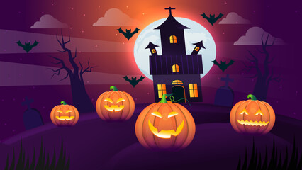 : Happy halloween background template with pumpkin.