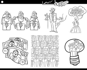 black and white business concepts and people characters set