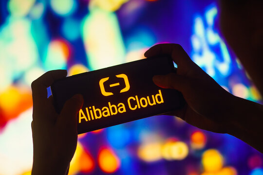 September 28, 2022, Brazil. In this photo illustration, the Alibaba Cloud (Aliyun) logo is seen displayed on a smartphone.