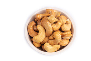 Cashews in a white porcelain bowl
