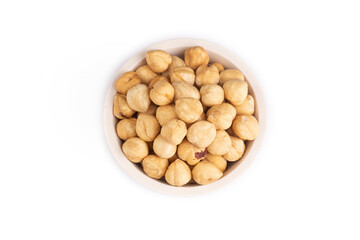 Hazelnuts on the white background