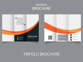 Tri fold brochure with yellow waves Catalog Vector Template. Vector