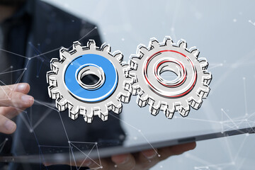 gear system data. Connecting lines and dots.Big data visualization