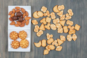 Sweet delicious browned shortbread cookies in a white plate