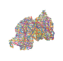 vector illustration of multicolored abstract striped map of Rwanda, 