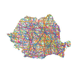 vector illustration of multicolored abstract striped map of Romania
