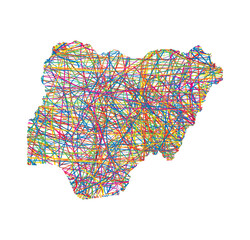 vector illustration of multicolored abstract striped map of Nigeria