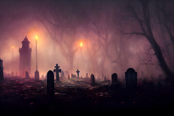 Ominous Abandoned Graveyard Concept Art Illustration