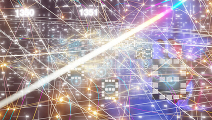 Neural network 3D illustration. Big data and cybersecurity