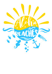 Fototapeta na wymiar Aloha beaches print. Summer Sun clipart. Round circle sign