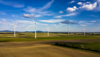 Wind Farm With Wind Turbines In Agricultural Landscape in Austria