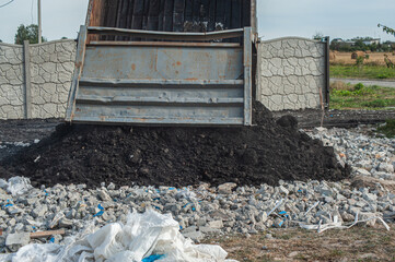 truck body pours asphalt, gravel, dump truck, industry