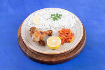 Grilled chicken legs meat with tasty rice