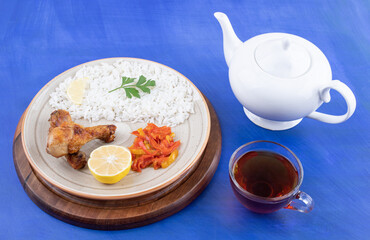 Grilled chicken legs meat with tasty rice
