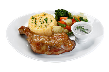 chicken leg roast with mashed potatoes with vegetables