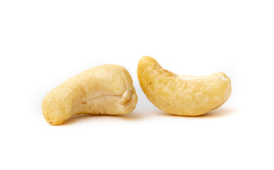 Cashew nuts as a background, top view. Cashew isolated on white background. Healthy foods.