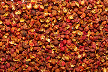 Sichuan hoju pepper. Pepper close-up as a background. Spices of China, Tibet, Japanese pepper...