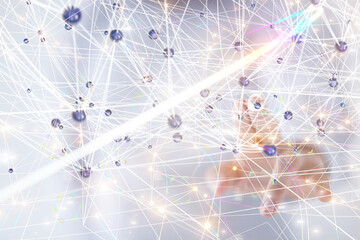 abstract lines with dots over dark background.