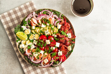 Cobb salad, keto food, top view, no people, close-up,