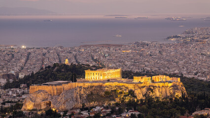 Fototapeta na wymiar Famous Parthenon of Athens at night on September 2022