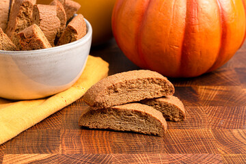 Pumpkin Spice Biscotti on a Rustic Wood Counter