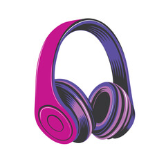Vector illustration of wireless headphones in neon, black and purple tones on a white isolated background